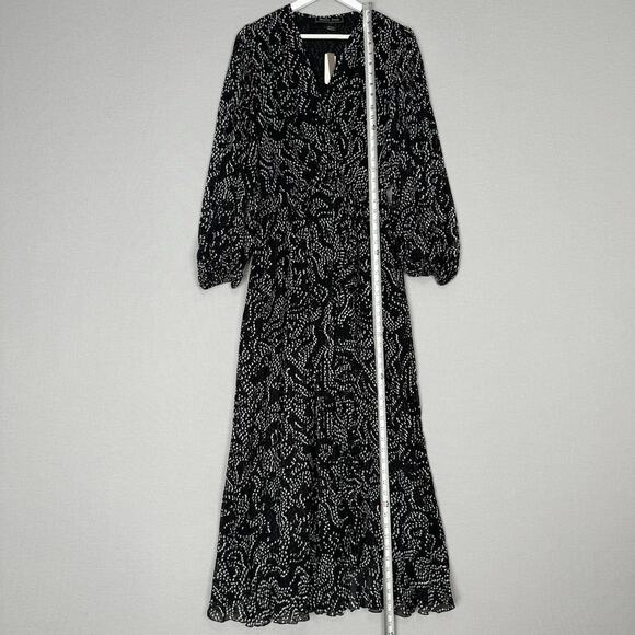 Payal Jain Anthropologie Sheer Maxi Wrap Dress Womens Small Black Printed Party - Picture 11 of 16